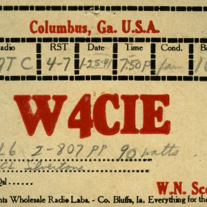 QSL Card from W4CIE, Columbus, Ga., to W4ATC, NC State Student Amateur Radio