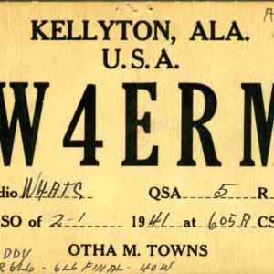 QSL Card from W4ERM, Kellyton, Ala., to W4ATC, NC State Student Amateur Radio