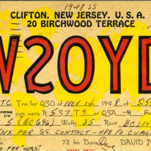 QSL Card from W2OYD, Clifton, N.J., to W4ATC, NC State Student Amateur Radio