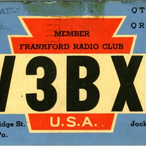 QSL Card from W3BXE, Philadelphia, Pa., to W4ATC, NC State Student Amateur Radio