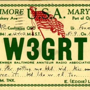 QSL Card from W3GRT, Baltimore, Md., to W4ATC, NC State Student Amateur Radio