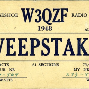 QSL Card from W3QZF, Altoona, Pa., to W4ATC, NC State Student Amateur Radio