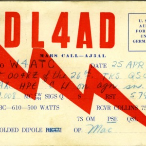QSL Card from DL4AD, Germany, to W4ATC, NC State Student Amateur Radio