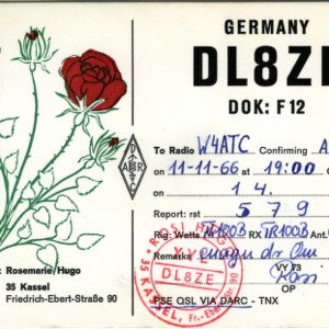 QSL Card from DL8ZE, Kassel, Germany, to W4ATC, NC State Student Amateur Radio