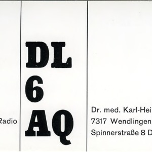 QSL Card from DL6AQ, Wendlingen, Germany, to W4ATC, NC State Student Amateur Radio