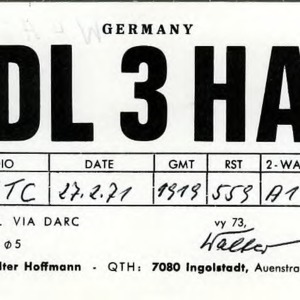 QSL Card from DL3HA, Ingolstadt, Germany, to W4ATC, NC State Student Amateur Radio