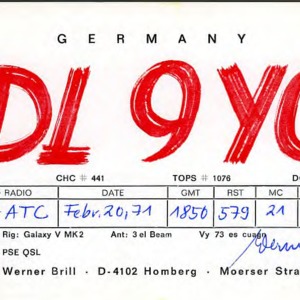QSL Card from DL9YC, Homberg, Germany, to W4ATC, NC State Student Amateur Radio