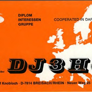 QSL Card from DJ3HJ, Breisach, Germany, to W4ATC, NC State Student Amateur Radio
