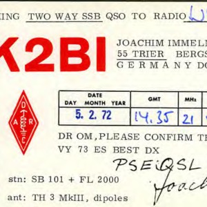QSL Card from DK2BI, Trier, Germany, to W4ATC, NC State Student Amateur Radio