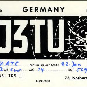 QSL Card from DJ3TU, Germany, to W4ATC, NC State Student Amateur Radio