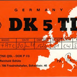 QSL Card from DK5TI, Friedrichshafen, Germany, to W4ATC, NC State Student Amateur Radio