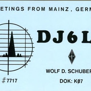 QSL Card from DJ6LV, Mainz, Germany, to W4ATC, NC State Student Amateur Radio