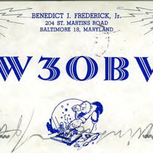 QSL Card from W3OBV, Baltimore, Md., to W4ATC, NC State Student Amateur Radio
