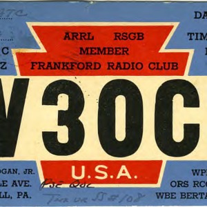 QSL Card from W3OCU, Drexel Hill, Pa., to W4ATC, NC State Student Amateur Radio
