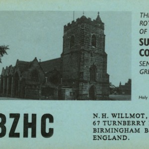 QSL Card from G3ZHC, Birmingham, England, to W4ATC, NC State Student Amateur Radio