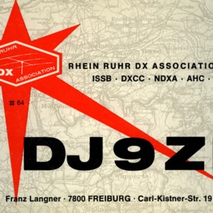 QSL Card from DJ9ZB, Freiburg, Germany, to W4ATC, NC State Student Amateur Radio