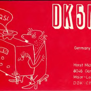 QSL Card from DK5MO, Garching, Germany, to W4ATC, NC State Student Amateur Radio