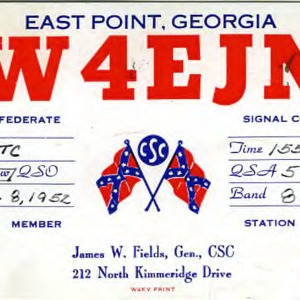 QSL Card from W4EJN, East Point, Ga., to W4ATC, NC State Student Amateur Radio
