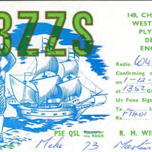 QSL Card from G3ZZS, Plymouth, Devon, England, to W4ATC, NC State Student Amateur Radio