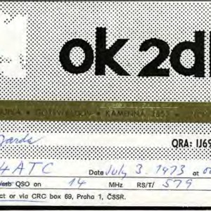 QSL Card from OK2DB, Kamenna, Czechoslovakia, to W4ATC, NC State Student Amateur Radio