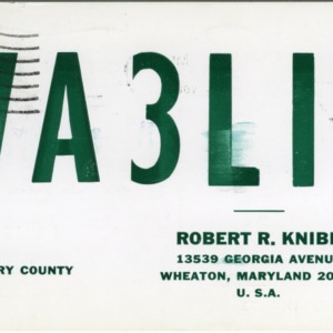 QSL Card from WA3LIO, Wheaton, Md., to W4ATC, NC State Student Amateur Radio