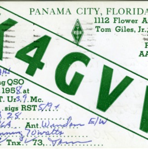 QSL Card from K4GVV, Panama City, Fla., to W4ATC, NC State Student Amateur Radio