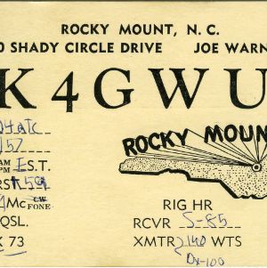 QSL Card from K4GWU, Rocky Mount, N.C., to W4ATC, NC State Student Amateur Radio