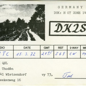 QSL Card from DK2SV, Wietzendorf, Germany, to W4ATC, NC State Student Amateur Radio