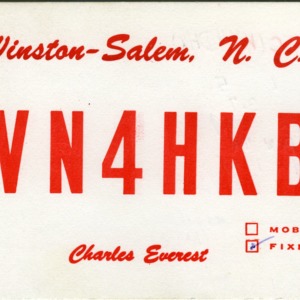 QSL Card from WN4HKB, Winston-Salem, N.C., to W4ATC, NC State Student Amateur Radio