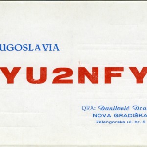 QSL Card from YU2NFY, Nova Gradiska, Yugoslavia, to W4ATC, NC State Student Amateur Radio