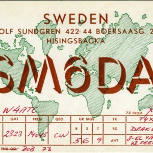 QSL Card from SM6DA, Hisingsbacka, Gothenburg, Sweden, to W4ATC, NC State Student Amateur Radio
