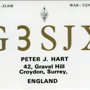 QSL Card from G3SJX, Croydon, Surrey, England, to W4ATC, NC State Student Amateur Radio