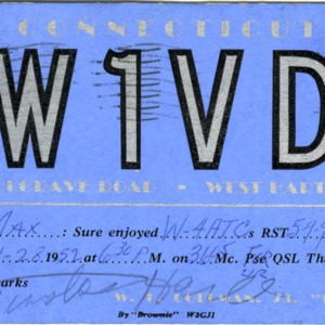 QSL Card from W1VD, West Hartford, Conn., to W4ATC, NC State Student Amateur Radio