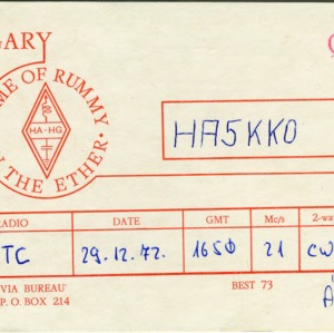 QSL Card from HA5KKO, Budapest, Hungary, to W4ATC, NC State Student Amateur Radio