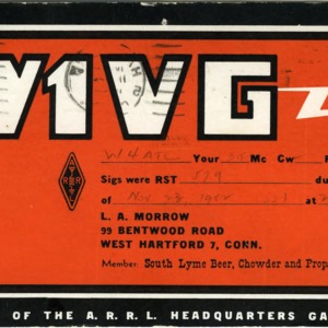 QSL Card from W1VG, West Hartford, Conn., to W4ATC, NC State Student Amateur Radio