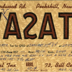 QSL Card from WA2ATC, Peekskill, N.Y., to W4ATC, NC State Student Amateur Radio
