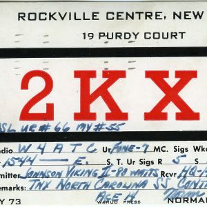 QSL Card from K2KXZ, Rockville Center, N.Y., to W4ATC, NC State Student Amateur Radio