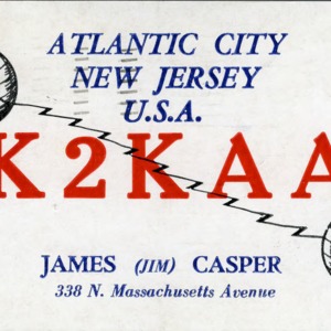 QSL Card from K2KAA, Atlantic City, N.J., to W4ATC, NC State Student Amateur Radio