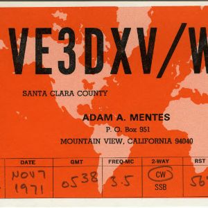 QSL Card from VEDXV/W6, Mountain View, Calif., to W4ATC, NC State Student Amateur Radio