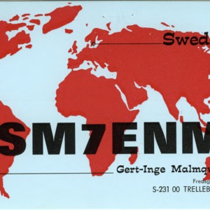 QSL Card from SM7ENM, Trelleborg, Sweden, to W4ATC, NC State Student Amateur Radio