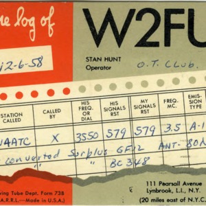 QSL Card from W2FUQ, Lynbrook, N.Y., to W4ATC, NC State Student Amateur Radio
