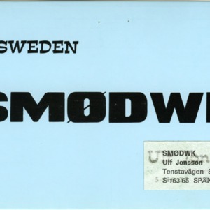 QSL Card from SM0DWK, Spånga, Sweden, to W4ATC, NC State Student Amateur Radio