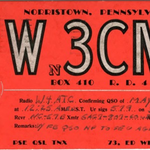 QSL Card from W3CMI, Norristown, Pa., to W4ATC, NC State Student Amateur Radio