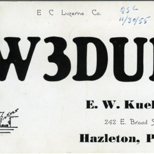 QSL Card from W3DUI, Hazleton, Pa., to W4ATC, NC State Student Amateur Radio