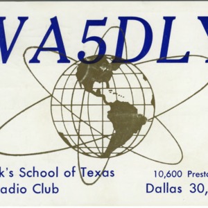QSL Card from WA5DLY, Dallas, Tex., to W4ATC, NC State Student Amateur Radio