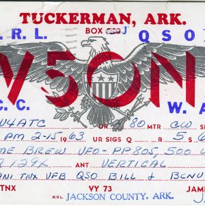 QSL Card from W5ONJ, Tuckerman, Ark., to W4ATC, NC State Student Amateur Radio