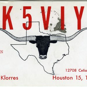 QSL Card from K5VIY, Houston, Tex., to W4ATC, NC State Student Amateur Radio
