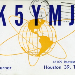 QSL Card from K5YMJ, Houston, Tex., to W4ATC, NC State Student Amateur Radio