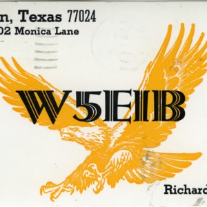 QSL Card from W5EIB, Houston, Tex., to W4ATC, NC State Student Amateur Radio