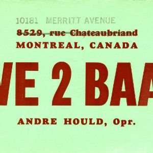 QSL Card from VE2BAA, Montreal, Canada, to W4ATC, NC State Student Amateur Radio